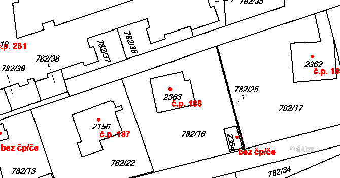 Nádražní Předměstí 188, Český Krumlov na parcele st. 2363 v KÚ Český Krumlov, Katastrální mapa