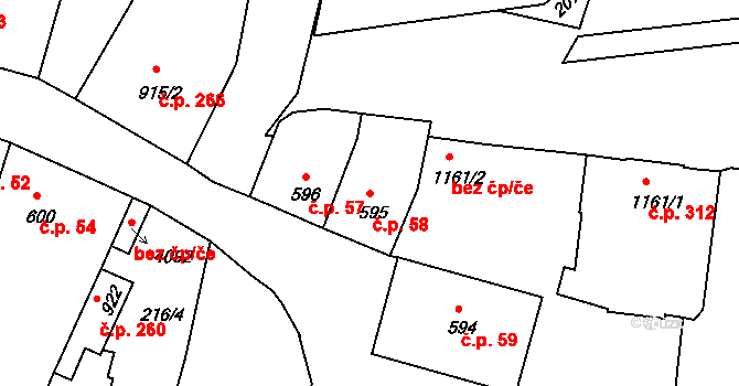 Plešivec 58, Český Krumlov na parcele st. 595 v KÚ Český Krumlov, Katastrální mapa