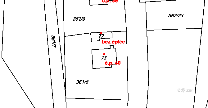 Včelná pod Boubínem 40, Buk na parcele st. 73 v KÚ Včelná pod Boubínem, Katastrální mapa