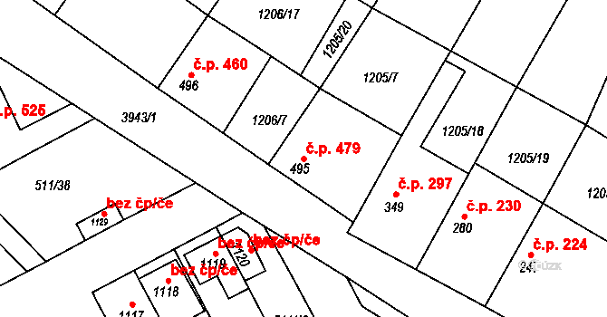 Kryry 479 na parcele st. 495 v KÚ Kryry, Katastrální mapa