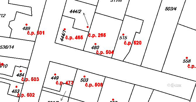 Lenešice 504 na parcele st. 480 v KÚ Lenešice, Katastrální mapa