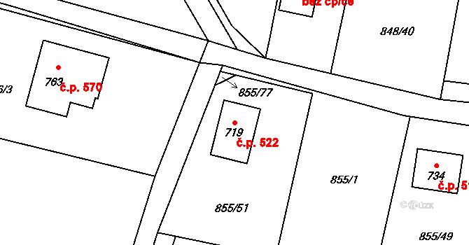 Cerhenice 522 na parcele st. 719 v KÚ Cerhenice, Katastrální mapa