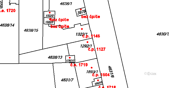 Žatec 1127 na parcele st. 1292/1 v KÚ Žatec, Katastrální mapa