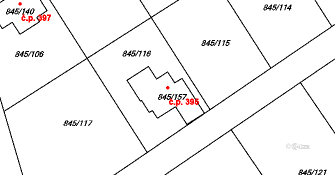 Čekanice 395, Tábor na parcele st. 845/157 v KÚ Čekanice u Tábora, Katastrální mapa