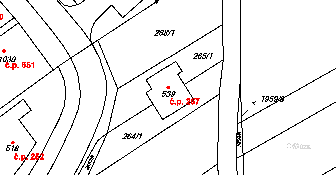 Hrádek na Vlárské dráze 257, Slavičín na parcele st. 539 v KÚ Hrádek na Vlárské dráze, Katastrální mapa