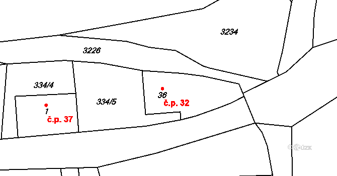 Slemeno 32, Synkov-Slemeno na parcele st. 36 v KÚ Slemeno u Rychnova nad Kněžnou, Katastrální mapa