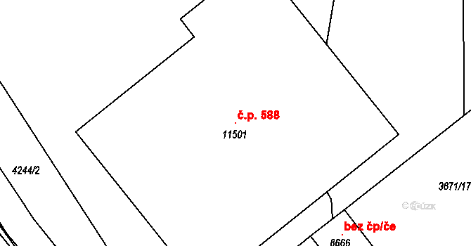 Polabiny 588, Pardubice na parcele st. 11501 v KÚ Pardubice, Katastrální mapa
