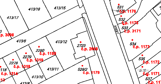 Kroměříž 2668 na parcele st. 2723 v KÚ Kroměříž, Katastrální mapa