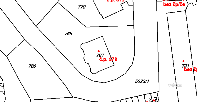 Znojmo 578 na parcele st. 767 v KÚ Znojmo-město, Katastrální mapa