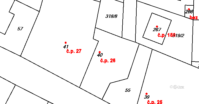 Dvory 26 na parcele st. 40 v KÚ Dvory u Nymburka, Katastrální mapa