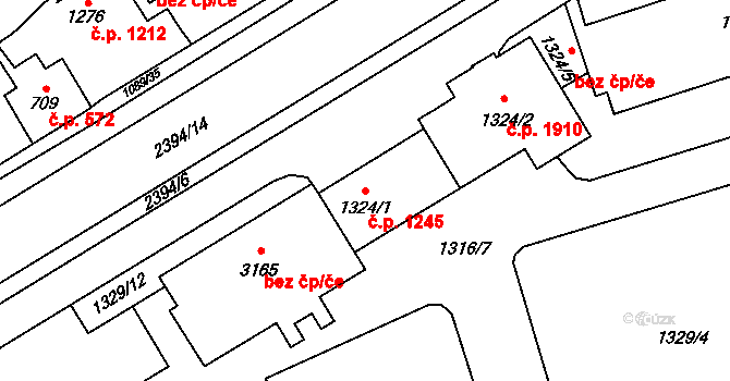Hranice I-Město 1245, Hranice na parcele st. 1324/1 v KÚ Hranice, Katastrální mapa