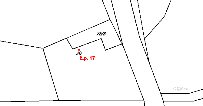 Víckovice 17, Třebětín na parcele st. 20 v KÚ Víckovice, Katastrální mapa