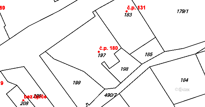 Křesetice 180 na parcele st. 197 v KÚ Křesetice, Katastrální mapa