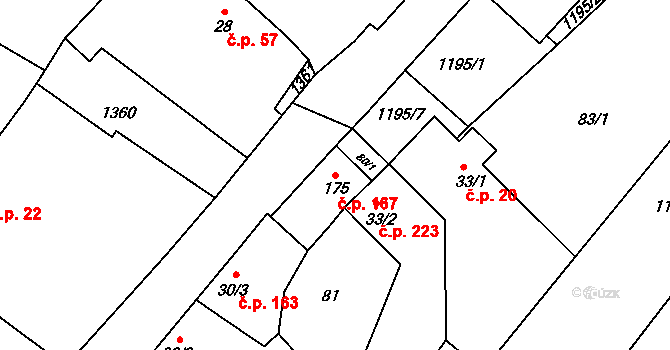 Záboří nad Labem 167 na parcele st. 175 v KÚ Záboří nad Labem, Katastrální mapa