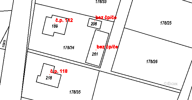Jezbořice 120523043 na parcele st. 261 v KÚ Jezbořice, Katastrální mapa