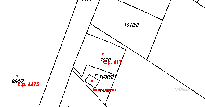 Rýnovice 117, Jablonec nad Nisou na parcele st. 1010 v KÚ Rýnovice, Katastrální mapa