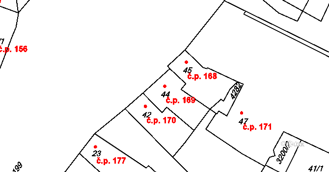 Čelákovice 169 na parcele st. 44 v KÚ Čelákovice, Katastrální mapa