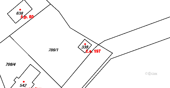 Zahořany 197, Okrouhlo na parcele st. 338 v KÚ Okrouhlo, Katastrální mapa