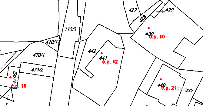 Kňovičky 12, Kňovice na parcele st. 441 v KÚ Kňovice, Katastrální mapa