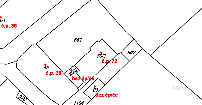Cekov 72 na parcele st. 80/1 v KÚ Cekov, Katastrální mapa