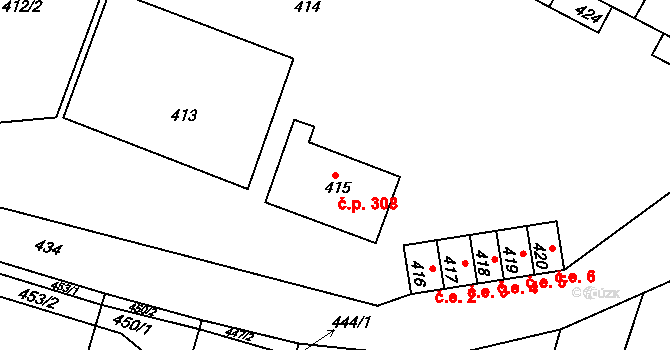 Moutnice 308 na parcele st. 415 v KÚ Moutnice, Katastrální mapa