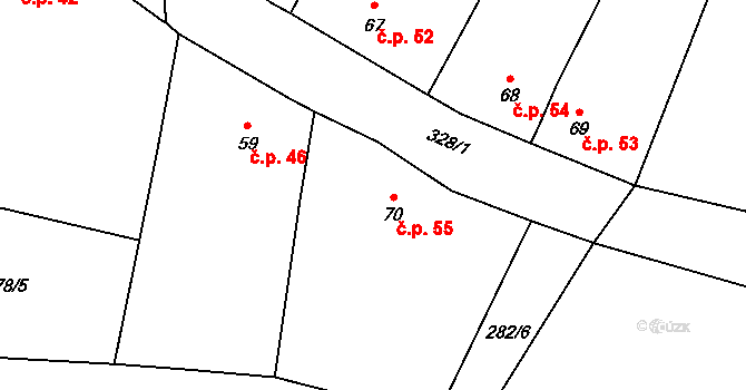 Drnov 55, Žižice na parcele st. 70 v KÚ Drnov, Katastrální mapa