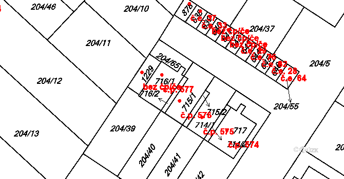 Luka nad Jihlavou 577 na parcele st. 716/1 v KÚ Luka nad Jihlavou, Katastrální mapa