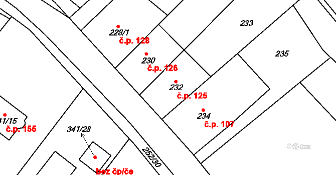 Lhota 125, Vyškov na parcele st. 232 v KÚ Lhota, Katastrální mapa