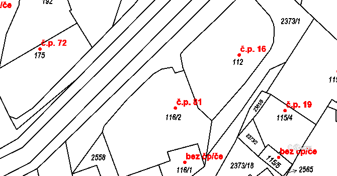 Popovice 81 na parcele st. 116/2 v KÚ Popovice u Benešova, Katastrální mapa
