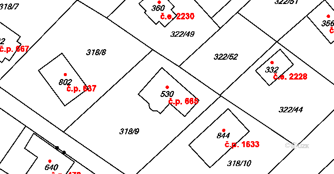 Struhařov 665, Kamenice na parcele st. 530 v KÚ Štiřín, Katastrální mapa