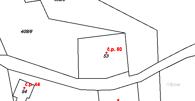 Kámen 50, Kraslice na parcele st. 53 v KÚ Kámen u Kraslic, Katastrální mapa