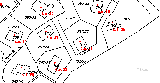 Mukov 34, Hrobčice na parcele st. 101 v KÚ Mukov, Katastrální mapa
