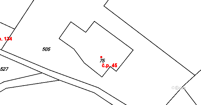 Křížlice 45, Jestřabí v Krkonoších na parcele st. 75 v KÚ Křížlice, Katastrální mapa
