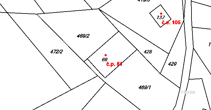 Křenov 51, Bernartice na parcele st. 66 v KÚ Křenov u Žacléře, Katastrální mapa