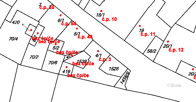 Tetín 3 na parcele st. 4/1 v KÚ Tetín u Berouna, Katastrální mapa