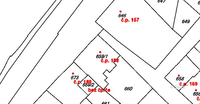 Mnichovo Hradiště 158 na parcele st. 659/1 v KÚ Mnichovo Hradiště, Katastrální mapa