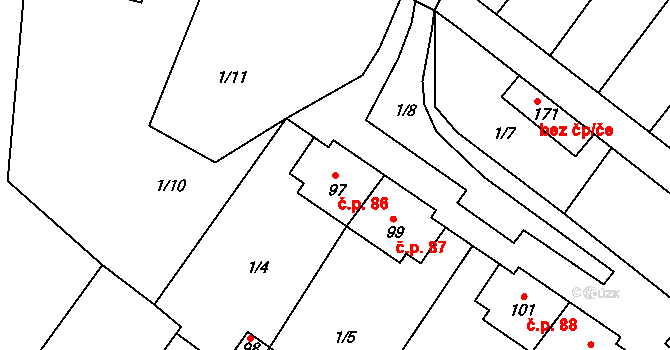 Cebiv 86 na parcele st. 97 v KÚ Cebiv, Katastrální mapa