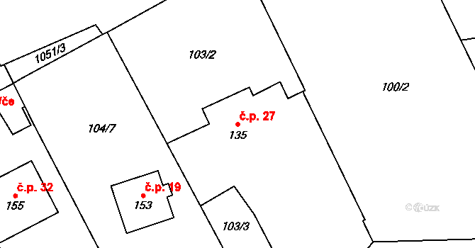 Číbuz 27, Skalice na parcele st. 135 v KÚ Číbuz, Katastrální mapa