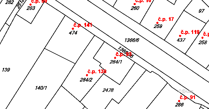 Chlumec nad Cidlinou IV 93, Chlumec nad Cidlinou na parcele st. 284/1 v KÚ Chlumec nad Cidlinou, Katastrální mapa