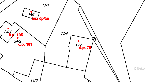Břevenec 75, Šumvald na parcele st. 122 v KÚ Břevenec, Katastrální mapa
