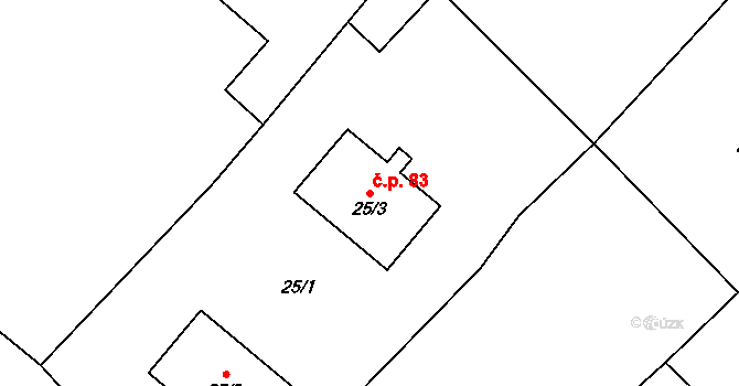Renoty 83, Uničov na parcele st. 25/3 v KÚ Renoty, Katastrální mapa