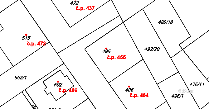 Kopidlno 455 na parcele st. 495 v KÚ Kopidlno, Katastrální mapa