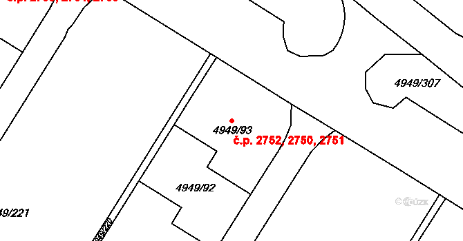 Severní Terasa 2750,2751,2752, Ústí nad Labem na parcele st. 4949/93 v KÚ Ústí nad Labem, Katastrální mapa
