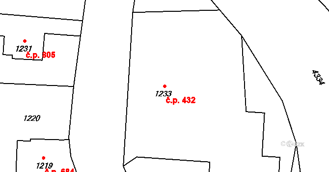 Dolní Lutyně 432 na parcele st. 1233 v KÚ Dolní Lutyně, Katastrální mapa