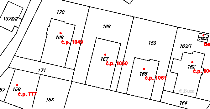 Dolní Lutyně 1050 na parcele st. 167 v KÚ Dolní Lutyně, Katastrální mapa