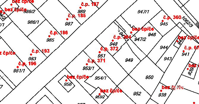 Novosedlice 372 na parcele st. 951 v KÚ Novosedlice, Katastrální mapa