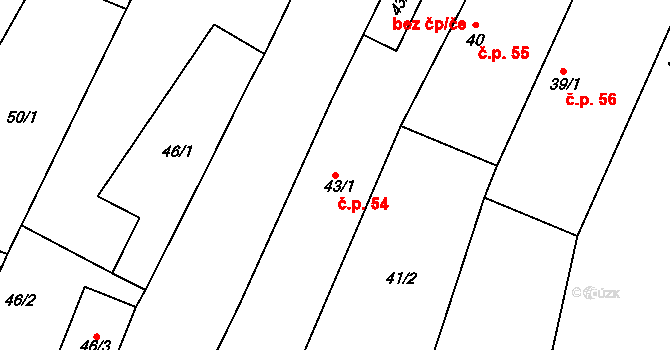 Lukov 54 na parcele st. 43/1 v KÚ Lukov u Moravských Budějovic, Katastrální mapa