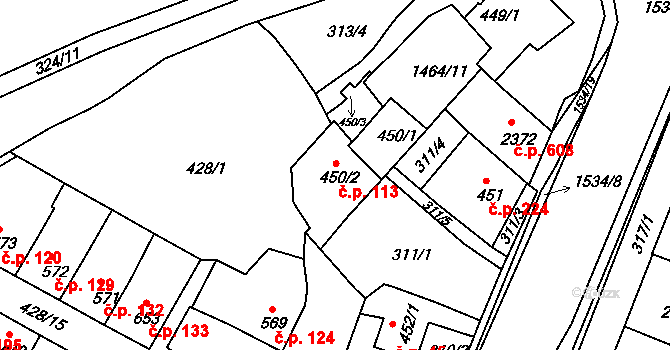 Stařečka 113, Třebíč na parcele st. 450/2 v KÚ Třebíč, Katastrální mapa