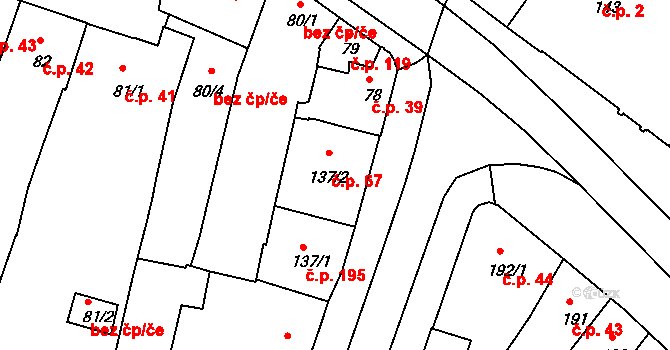 Jejkov 67, Třebíč na parcele st. 137/2 v KÚ Třebíč, Katastrální mapa