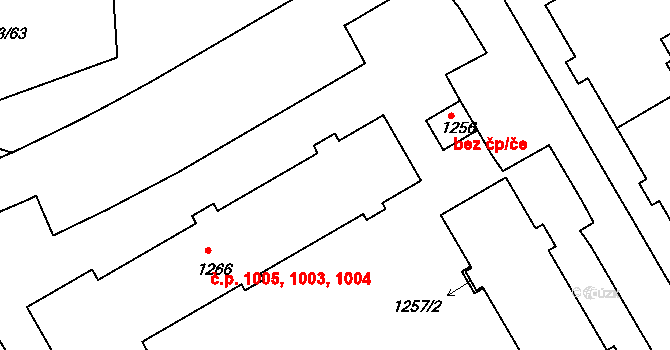Mařatice 1003,1004,1005, Uherské Hradiště na parcele st. 1266 v KÚ Mařatice, Katastrální mapa